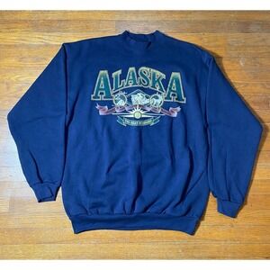 Vintage 90s Alaska Navy Blue Crewneck Pullover Tultex Large‎